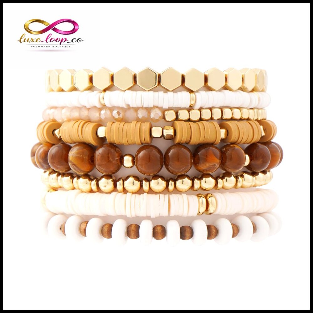 Boho Stackable Stretch Bracelets Set Gold Plated … - image 1